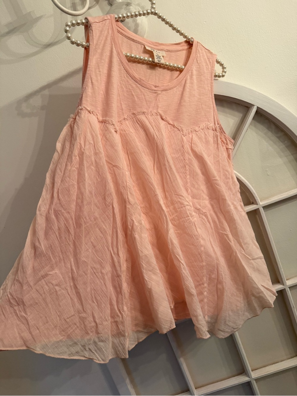 Style & Co Pink Raw Edge Sleeveless Swing Tank Top Size Medium M Cotton Modal
